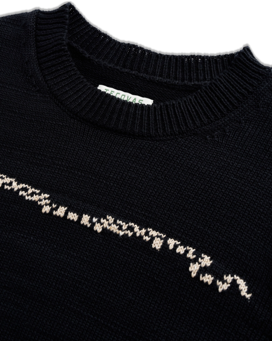 Closeup detail view of Women's Crew Neck Lucky Boots Sweater - Black