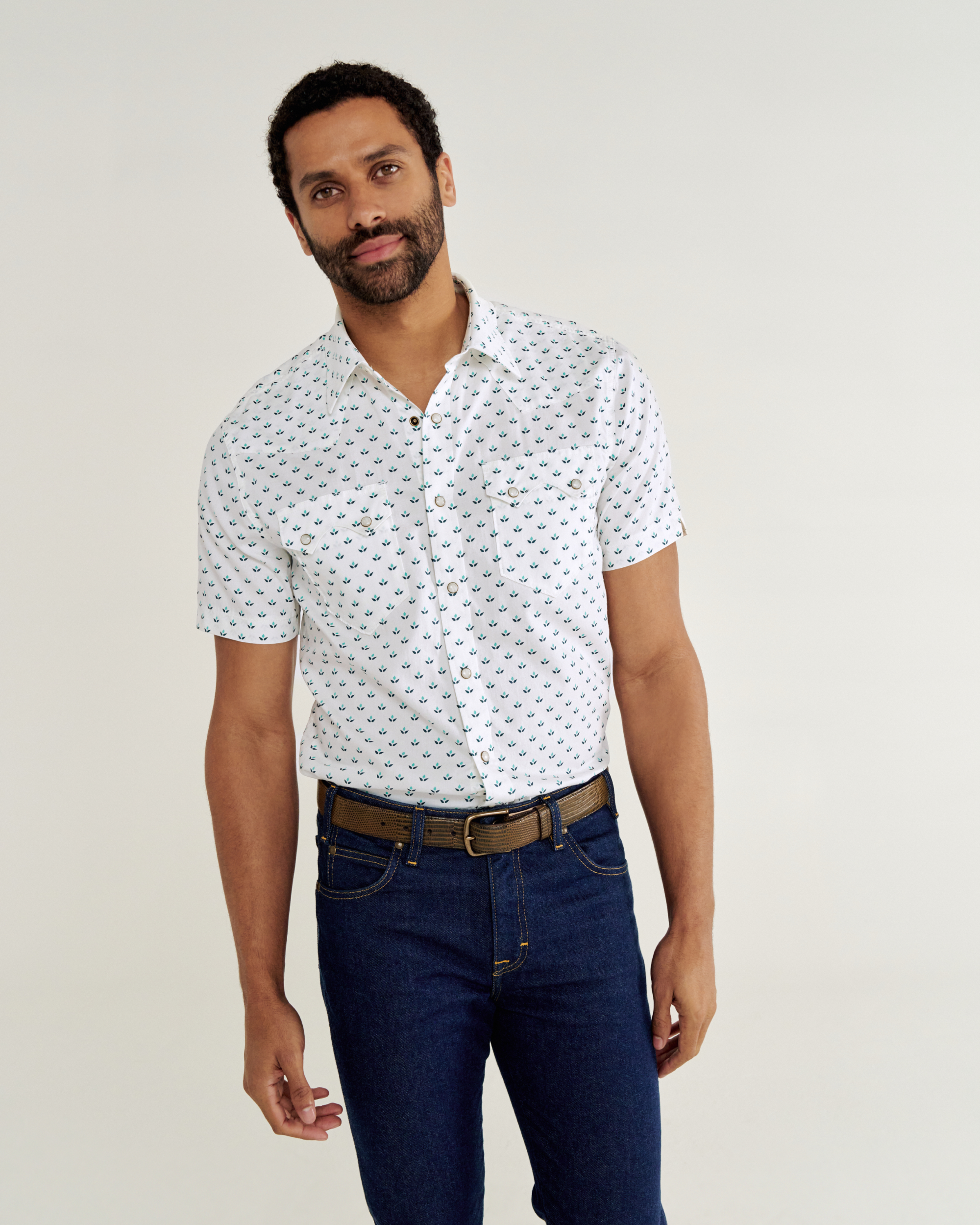 Men's Classic Fit Vintage Weight Sawtooth Short Sleeve Pearl Snap