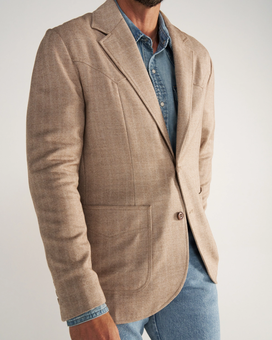 Closeup detail view of Men's Western Blazer - Khaki