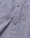 Closeup detail view of Men's Vintage Weight Sawtooth Short Sleeve Pearl Snap - Grey/White Gingham