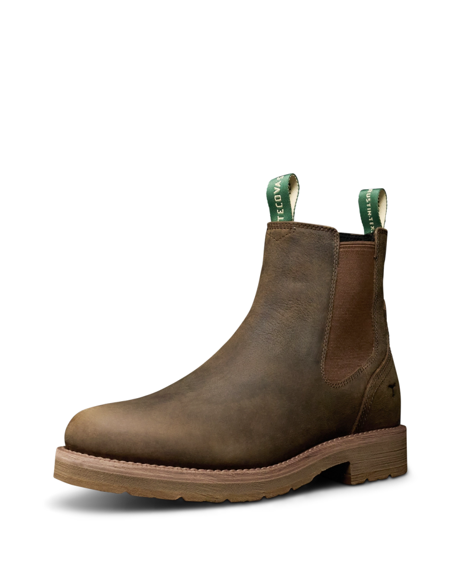 Quarterfront view of The Rugged Chelsea - Canteen Cowhide on plain background