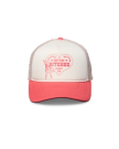 Front view of Gettin' Hitched Trucker - White / Orange on plain background