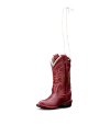 Quarterfront view of Annie Boot Ornament - Scarlet on plain background