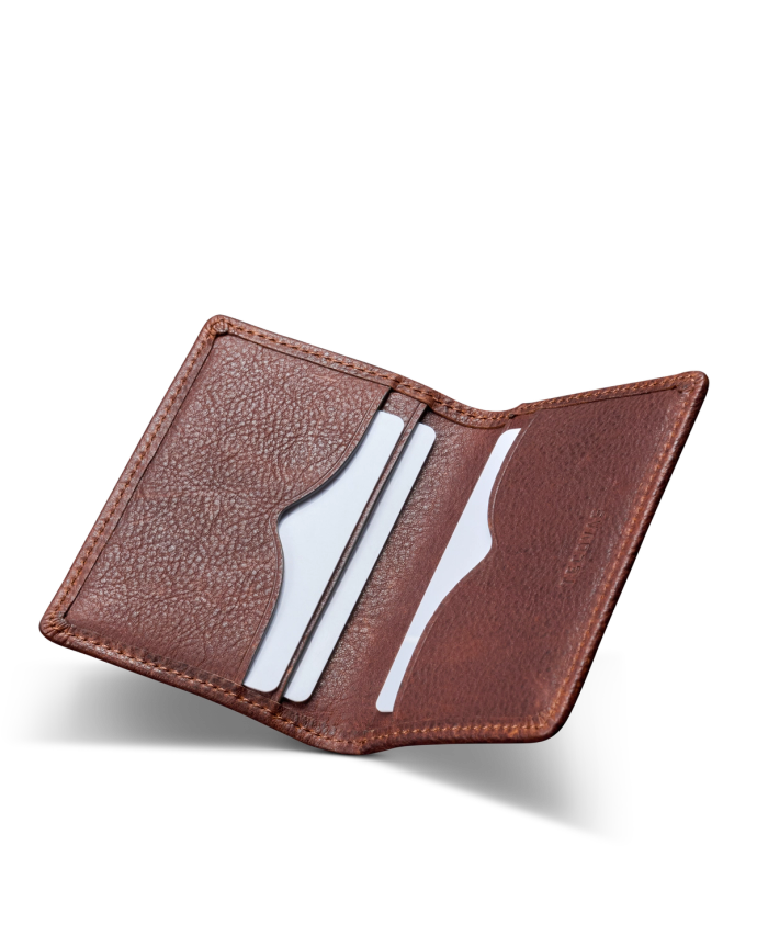 Inside view of Men's Bifold - Cognac on plain background