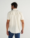 Closeup detail view of Men's Performance Western Short Sleeve Pearl Snap - Light Sand/Multi