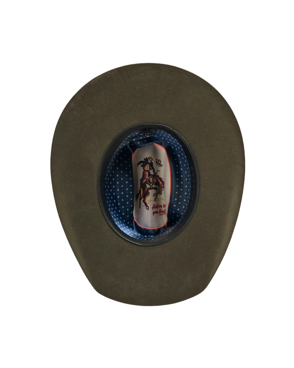 Inside view of Cattleman Wool Cowboy Hat - Dark Olive on plain background