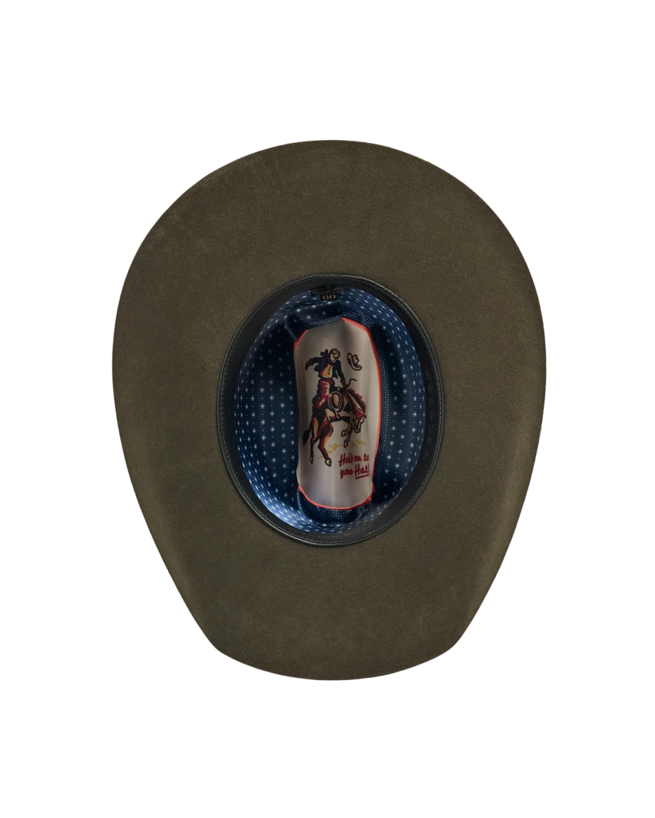 Inside view of Cattleman Wool Cowboy Hat - Dark Olive on plain background
