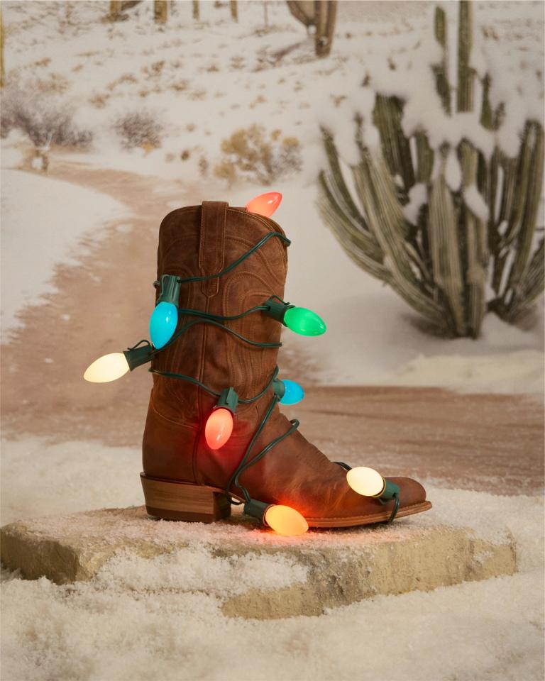 Boot wrapped with christmas lights