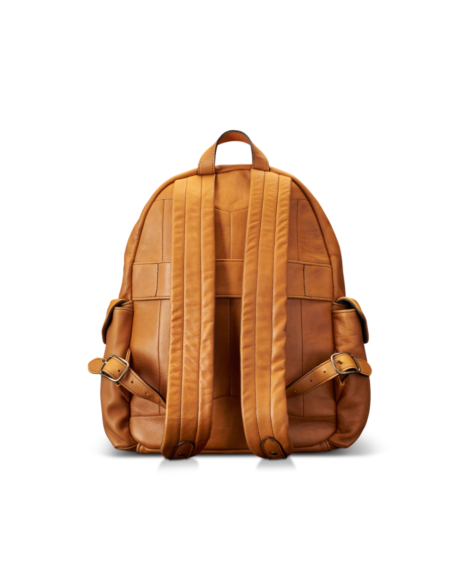 Back view of Men's Leather Backpack - Caramel on plain background