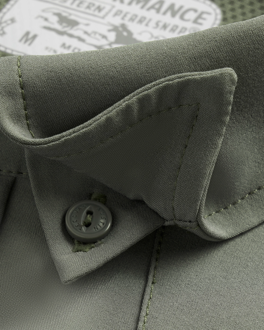 Closeup detail view of Men's Performance Western Pearl Snap - Cactus