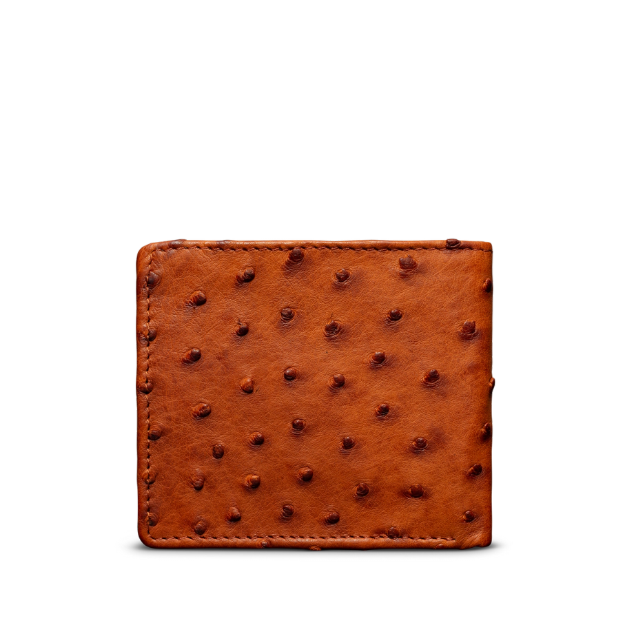 Back view of Ostrich Billfold - Pecan on plain background