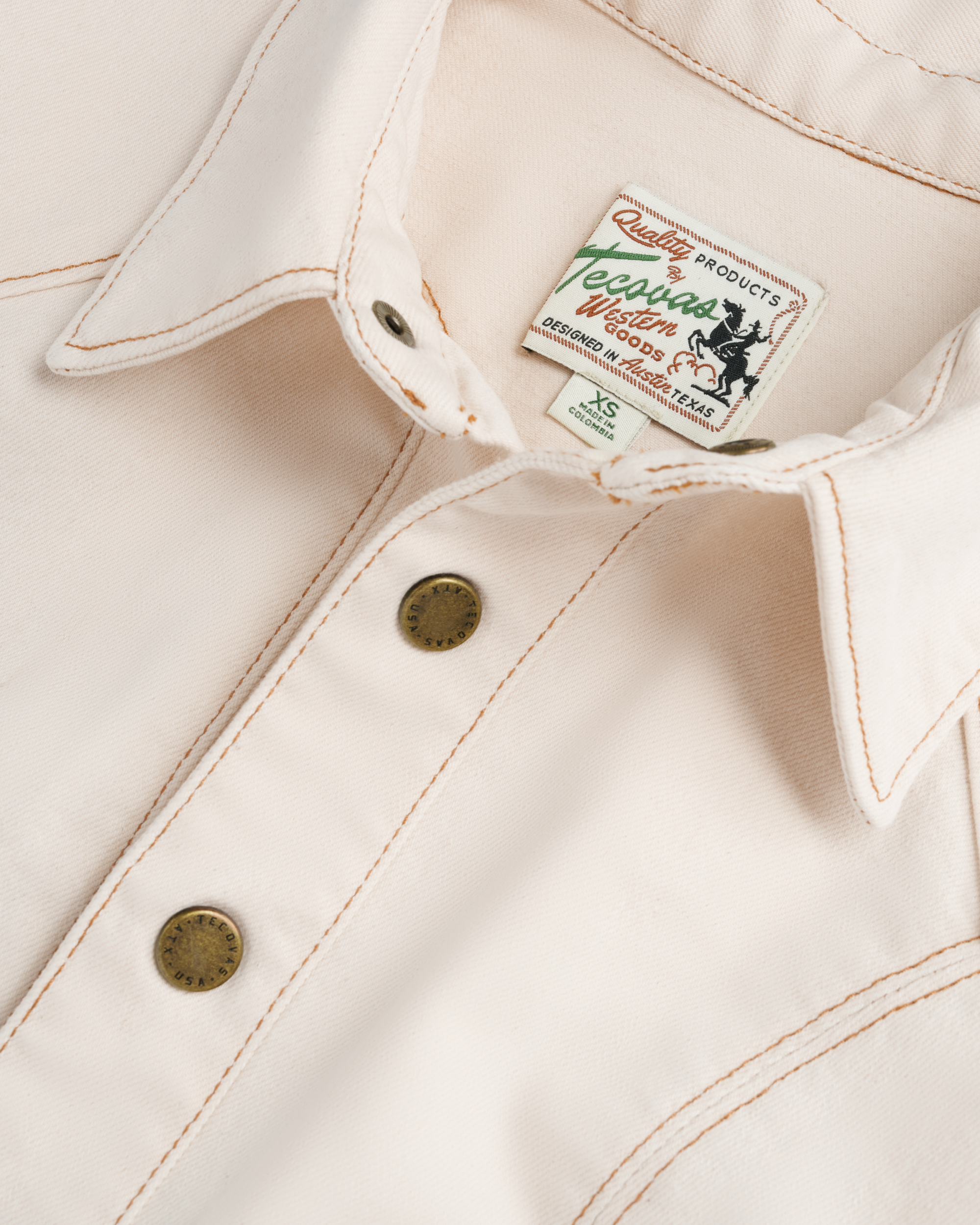 Closeup detail view of Women's L/S Natural Denim Midi Dress - Natural