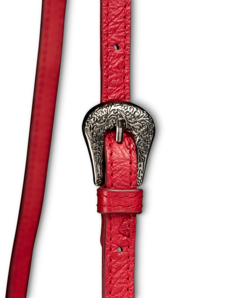 Closeup view of Ostrich Flap Shoulder Bag - Barn Red