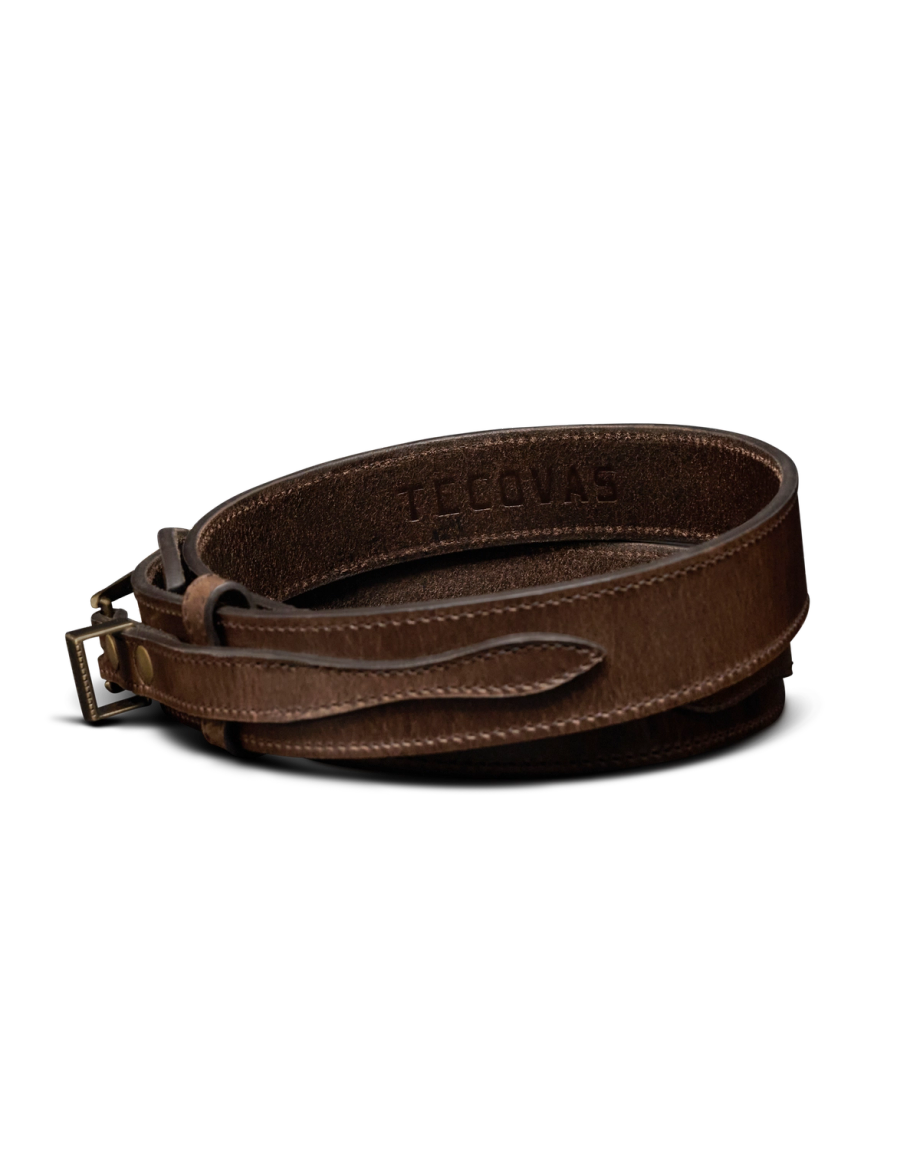 Back view of Men's Ranger Belt - Dark Brown on plain background