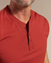 Closeup detail view of Men's Standard Issue Short Sleeve Henley - Burnt Red