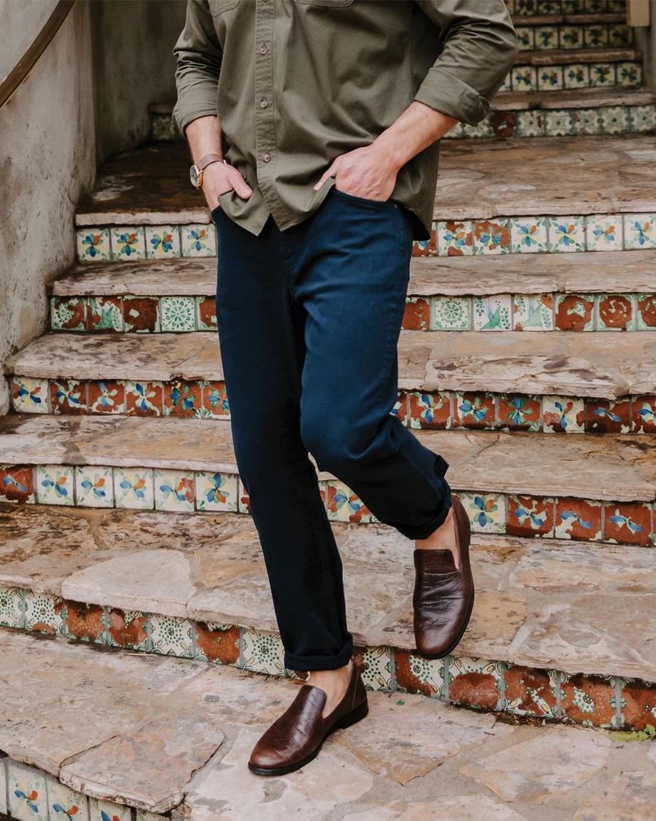 Man wearing the Hickory Monterrey slip on shoes