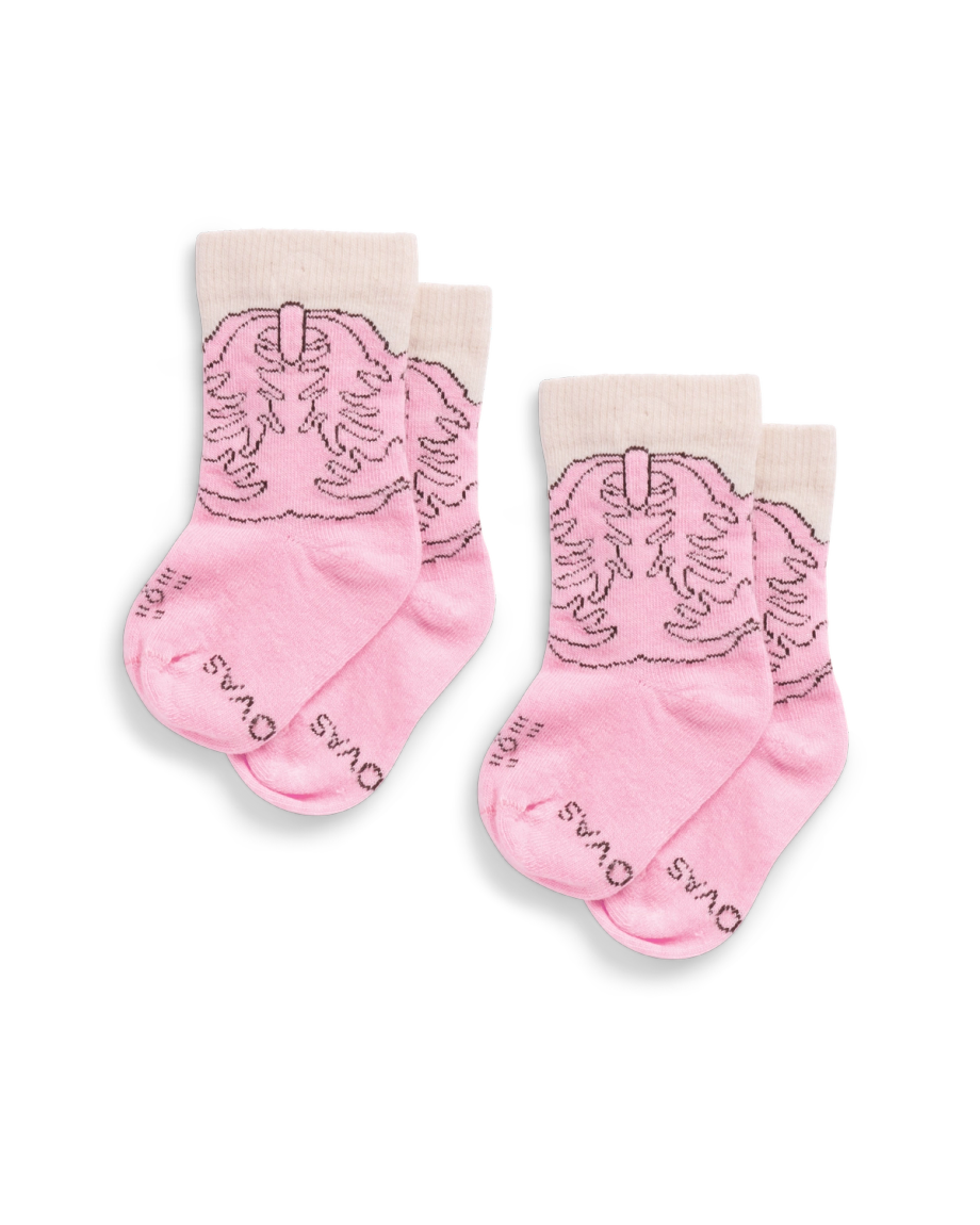 Front view of Baby Cowgirl Socks (2-Pack) - Light Pink on plain background