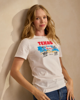 Front view of Texas is Beautiful Tee - Bone/Multi on model