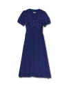 Closeup detail view of Women's Long Button-Front Short Sleeve Dress - Dark Blue Ditsy Floral