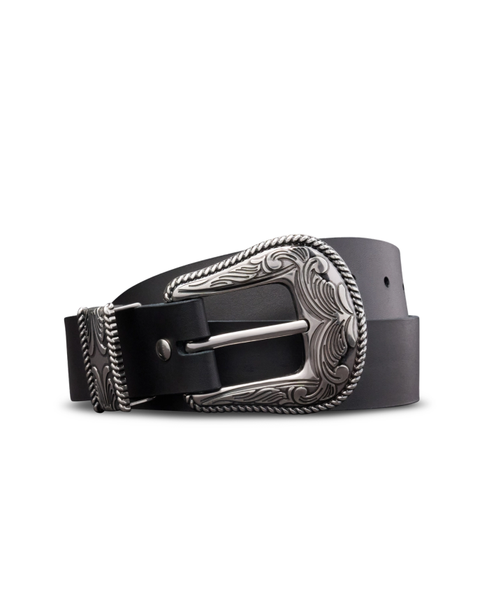 Unbuckled view of Women's Western 3 Piece Belt - Black on plain background