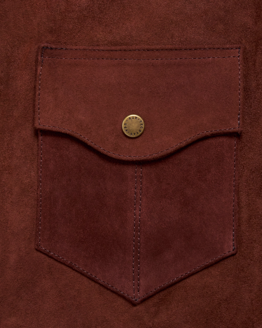 View of Men's Suede Overshirt - Brown