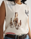 Front view of Women's Muscle Tank - Bone on model
