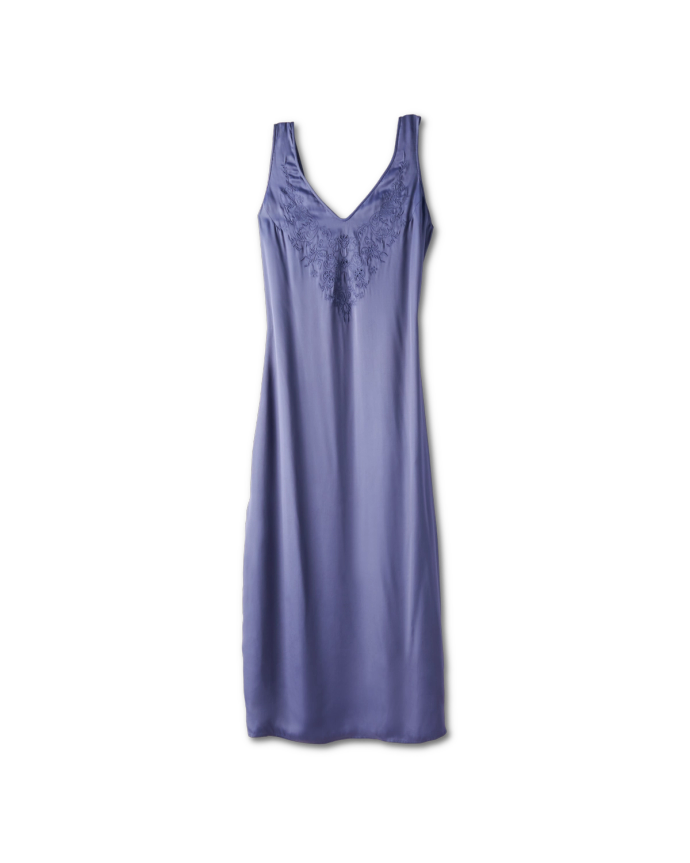 Front view of Women's Embroidered Slip Dress - Navy on plain background