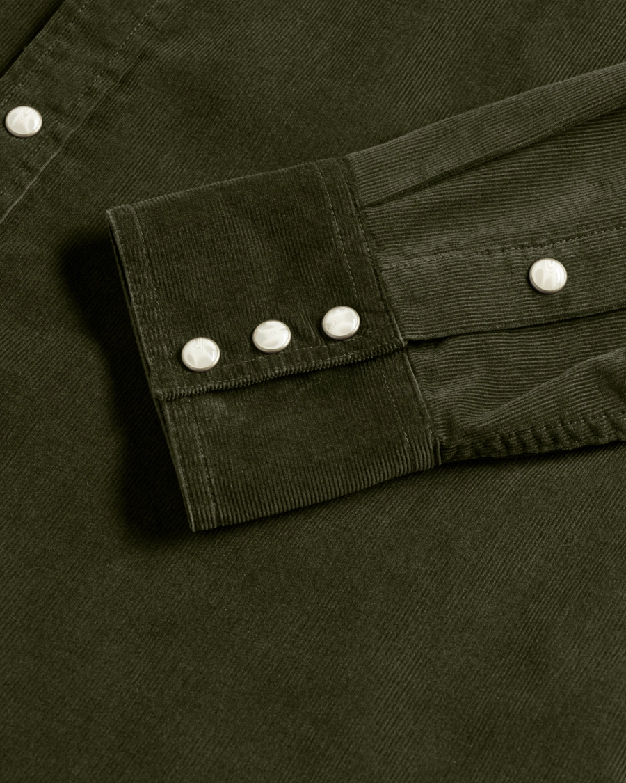 Men's Green Corduroy Pearl Snap Shirt | Tecovas