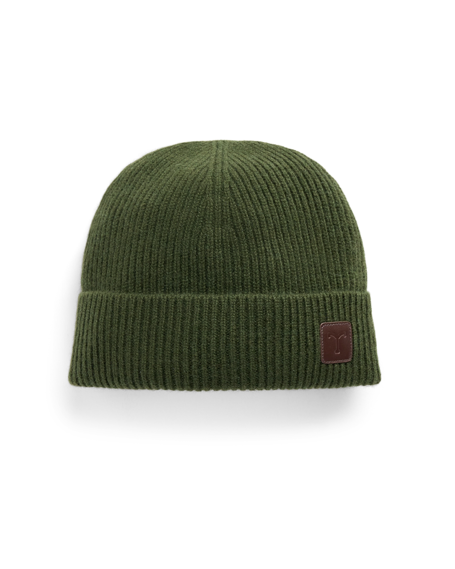 Front view of Cashmere Blend Beanie - Hunter Green on plain background