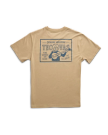 Back view of Men's Guitar Fine Goods Tee - Khaki / Blue on plain background