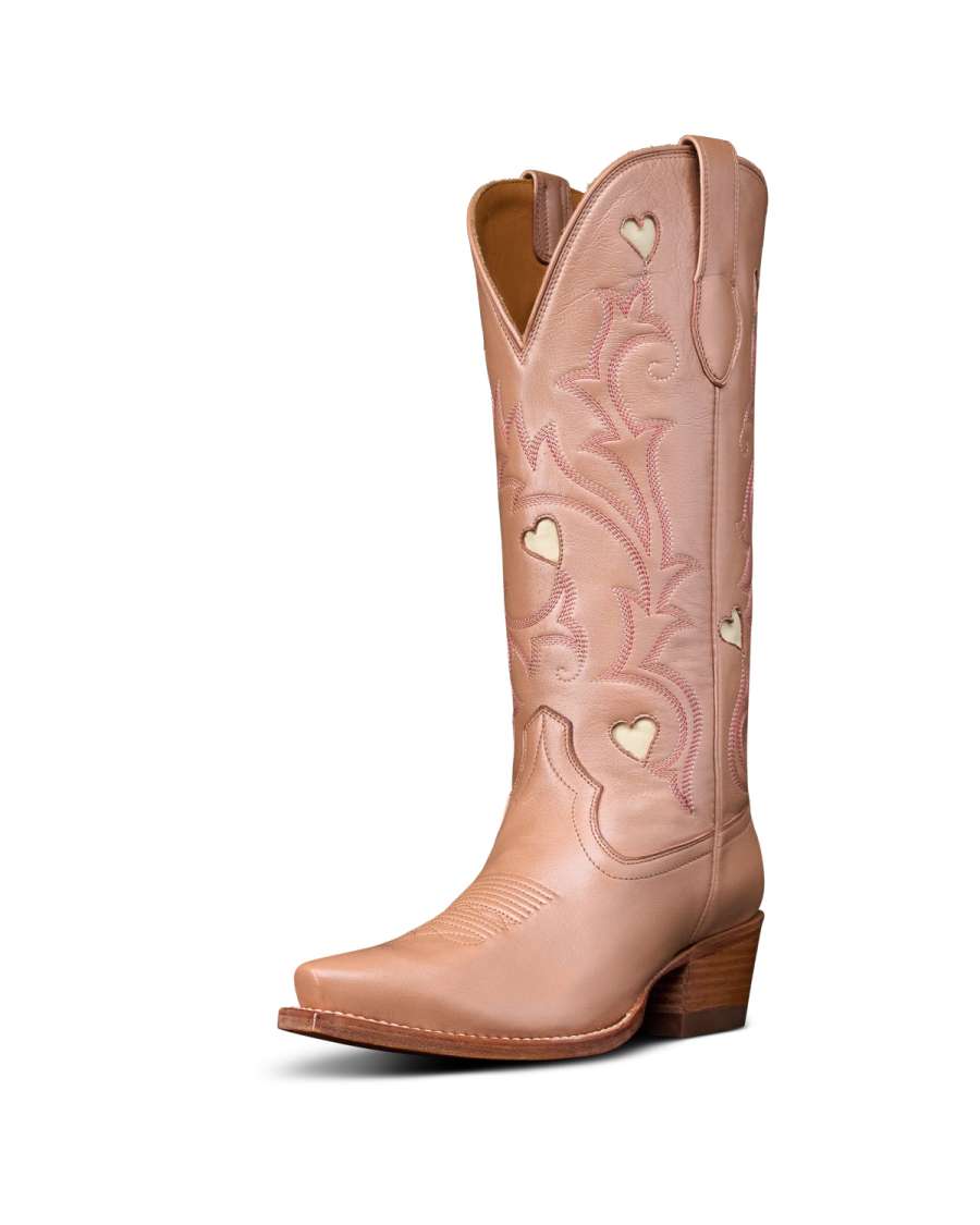 Quarterfront view of The Annie Hearts - Rose Gold Goat on plain background