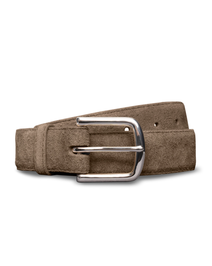 Front view of Men's Suede Belt II - Granite on plain background