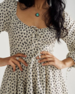 Closeup detail view of Women's L/S Mini Dress - Cream / Black