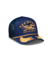 Quarterfront view of Eagle Western Brand 5 Panel High Pro Trucker - Navy on plain background