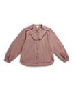 Front view of Women's Mini Seersucker Blouse - Burgundy / Pink on plain background