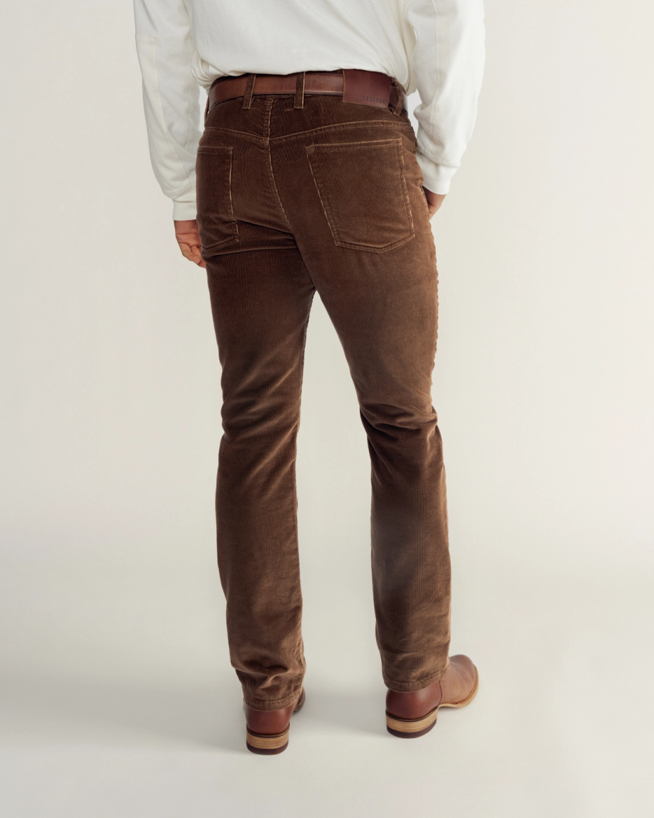 Back view of Men's Slim Straight Stretch Corduroy - Brown on model