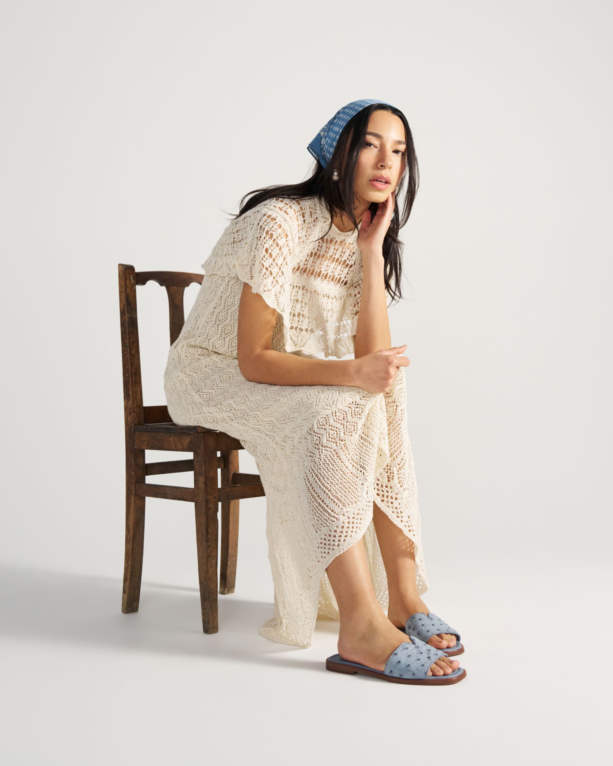 Full view of The Carmen - Chambray on model