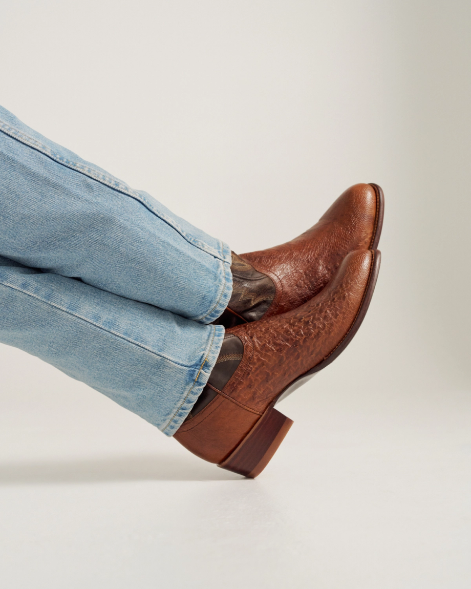 Man wearing the Weston Russet Brown Cowboy Boots
