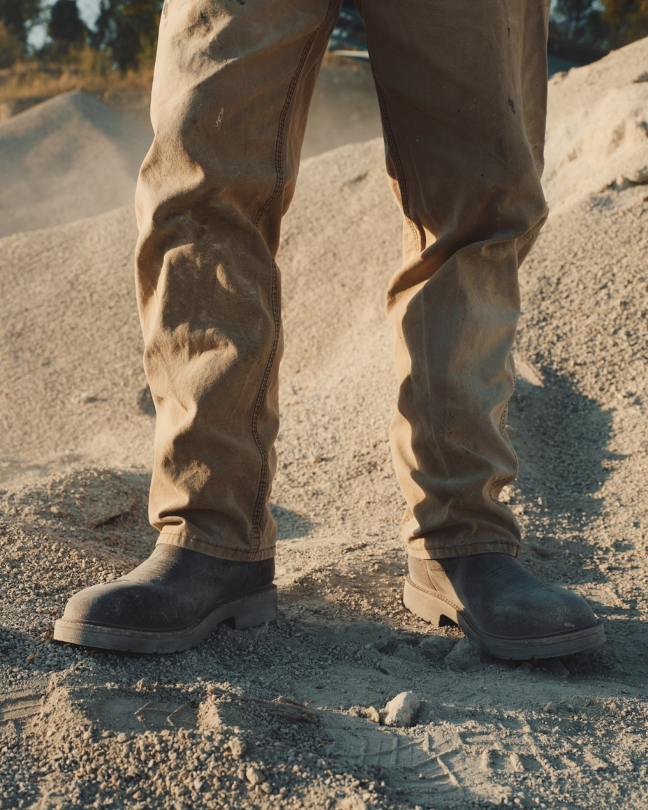 Toe view of The LH WP Round Comp Toe Work Boot - Tobacco Cowhide on plain background