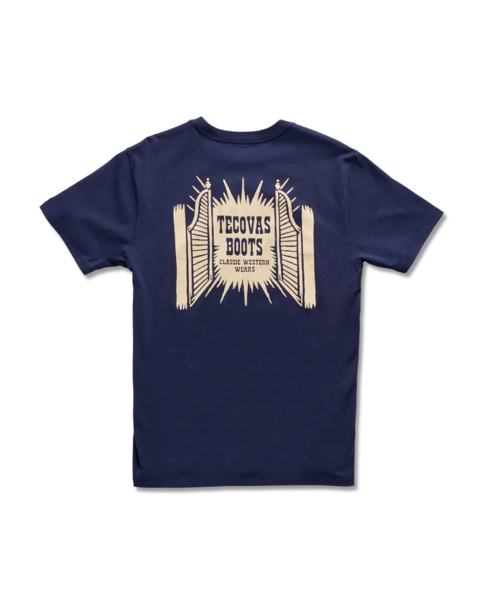 Back view of Men's Saloon Door Tee - Navy / Bone on plain background