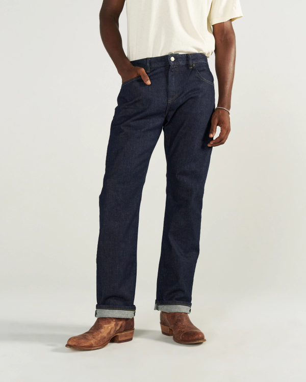 Front view of Men's Straight Crafted Denim - Resin Rinse on model
