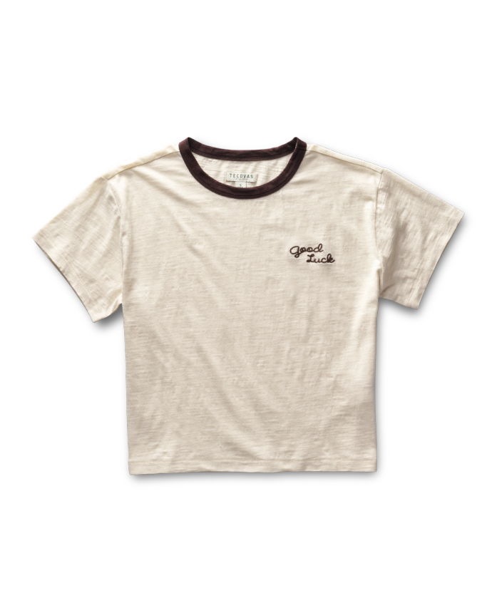 View of Women's Vintage Ringer Tee - Tan/Chocolate Brown