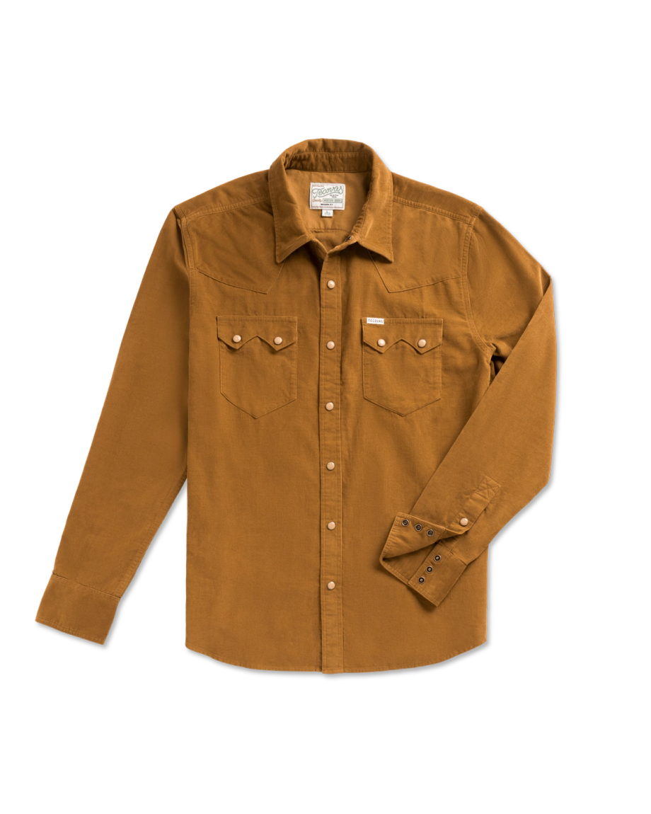 Closeup detail view of Men's Texas Weight Corduroy Pearl Snap - Bronze