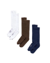 Quarterfront view of Boot Socks - Navy / Brown / White on plain background