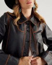 Closeup detail view of Women's Leather Jacket - Black
