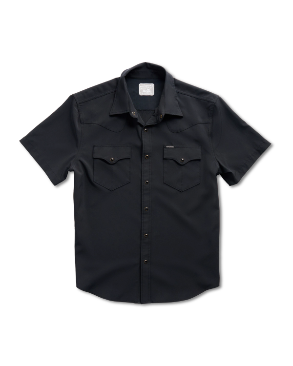 Closeup detail view of Men's Performance Western Pearl Snap SS - Black