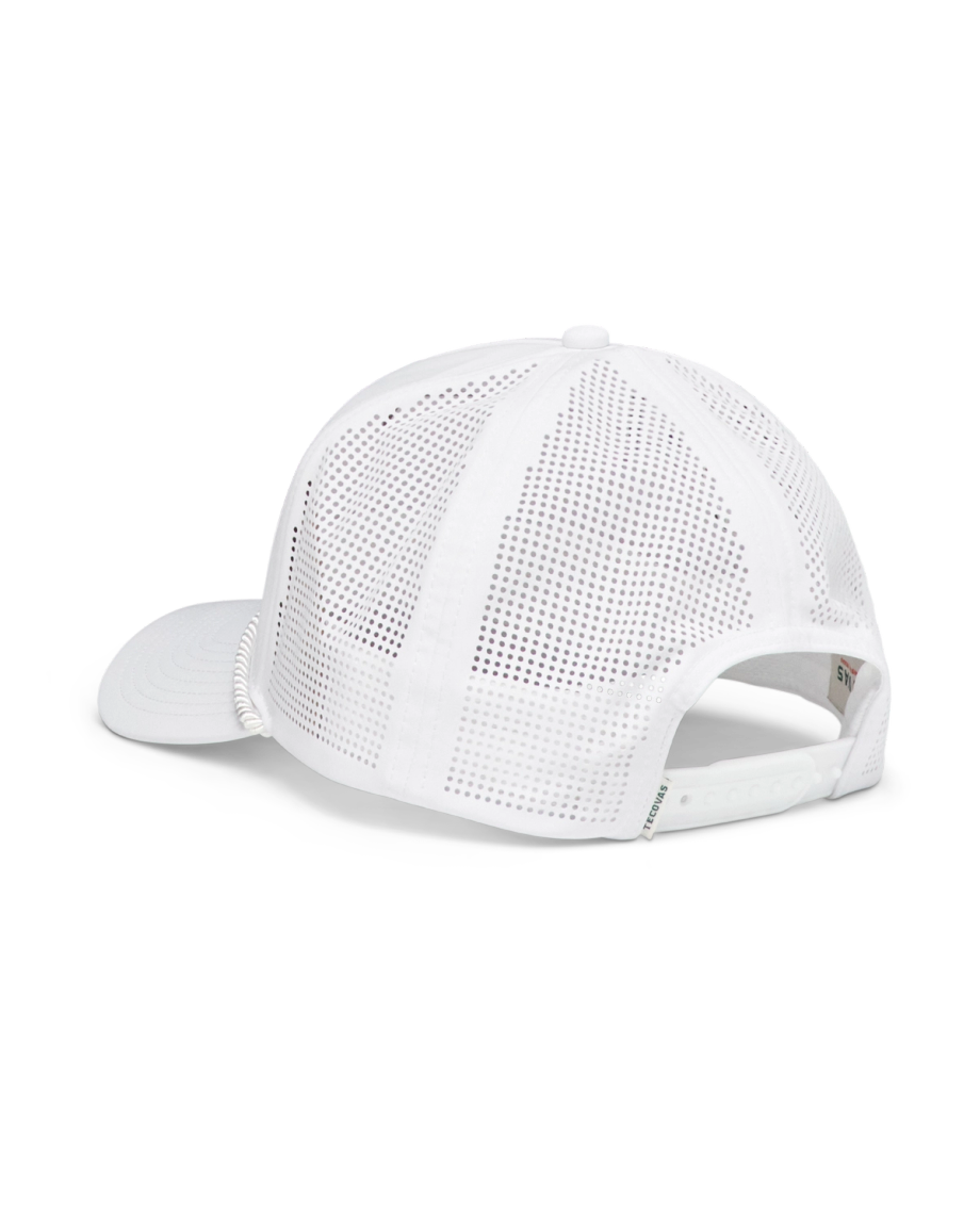 Quarterback view of Quality Made Performance Trucker - White on plain background