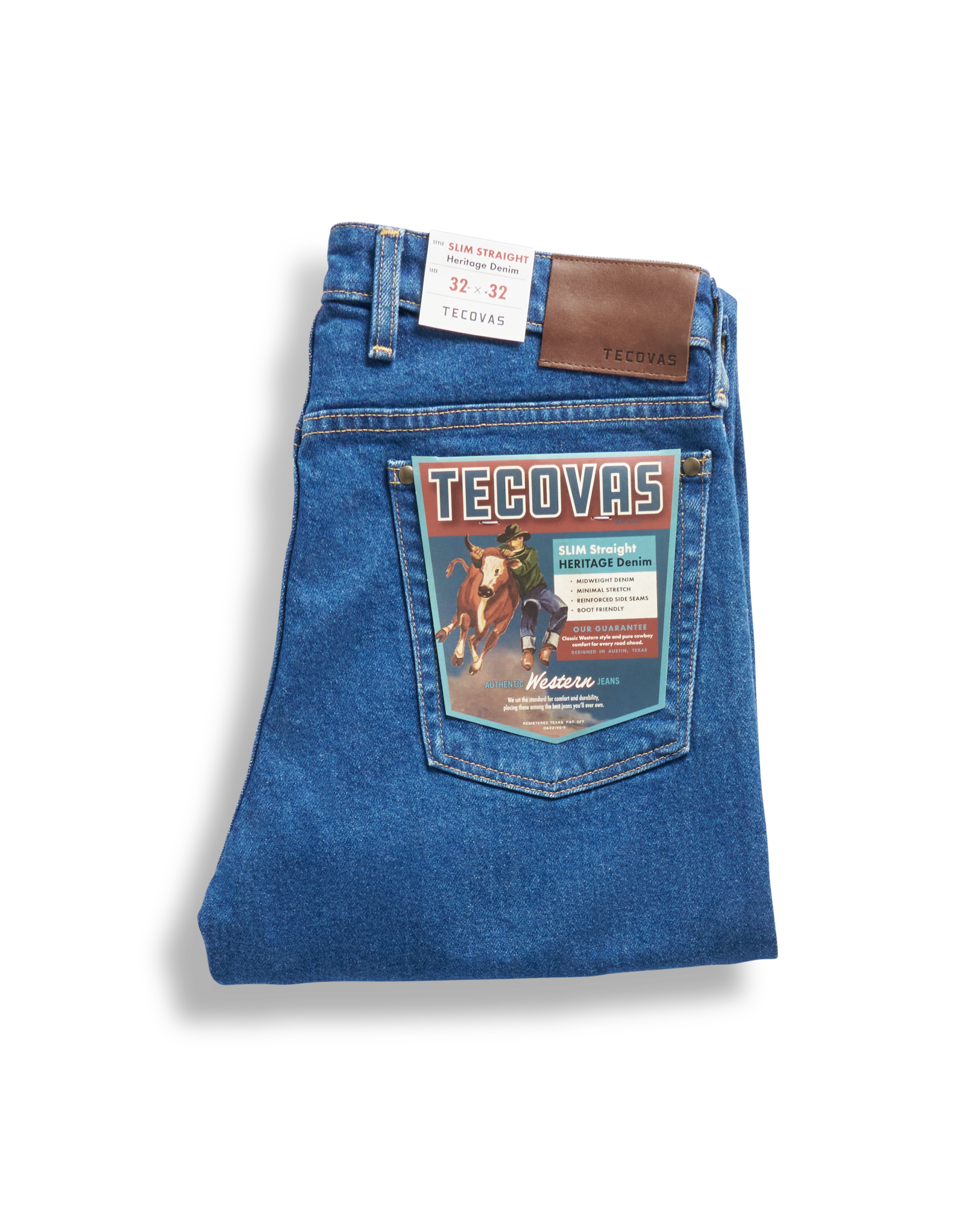 View of Men's Slim Straight Heritage Denim - Medium Blue