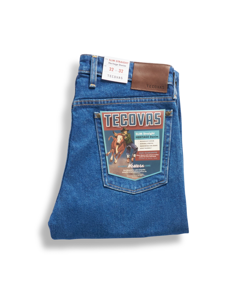 View of Men's Slim Straight Heritage Denim - Medium Blue