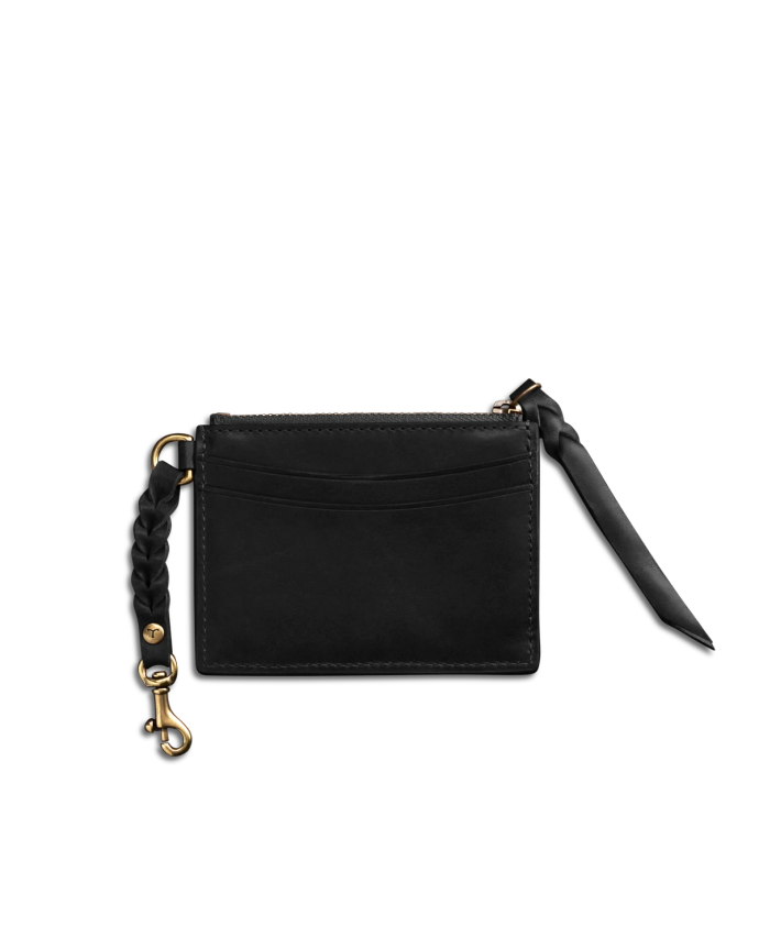 Back view of Women's Keychain Card Case - Black on plain background